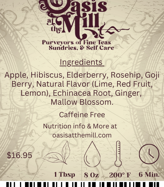 Apple Hibiscus Elberberry Rosehip Gojiberry Limeredfruitlemon Echinacearoot Ginger Mallowblossom 2oz