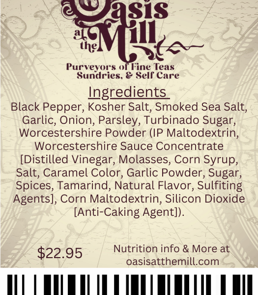 Blackpepper Koshersalt Smokedseasalt Garlic Onion Parsley Turbinadosugar Worcestershirepowder 4oz