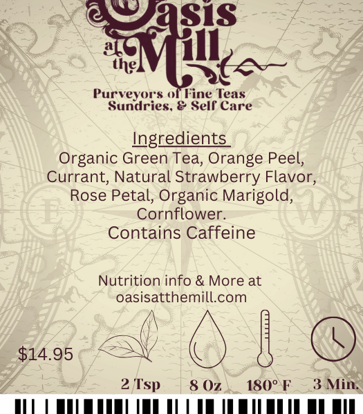 Organic Greentea Orange Peel Currant Natural Strawberry Rose Petal Organic Marigold Cornflower 2oz