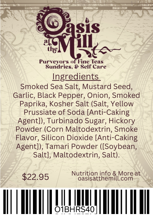 Smokedseasalt Mustardseed Garlic Blackpepper Onion Smokedpaprika Koshersalt Turbinadosugar Hickorypowder Tamaripowder 4oz