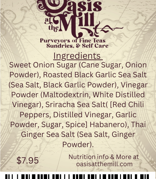 Sweetionionsugar Roastedblackgarlicseasalt Vinegarpowder Srirachaseasalt Thai Ginger Sea Salt 1.5oz